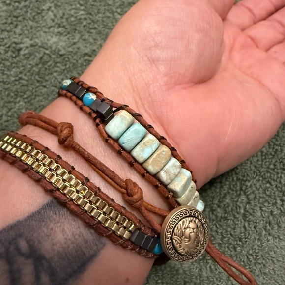 Turquoise and Brown Beaded Bracelet - Picture 3 of 6